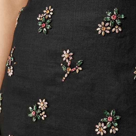 J Crew Collection embellished knee-length skirt in ramie CL667 NWT Black Floral - Picture 2 of 11